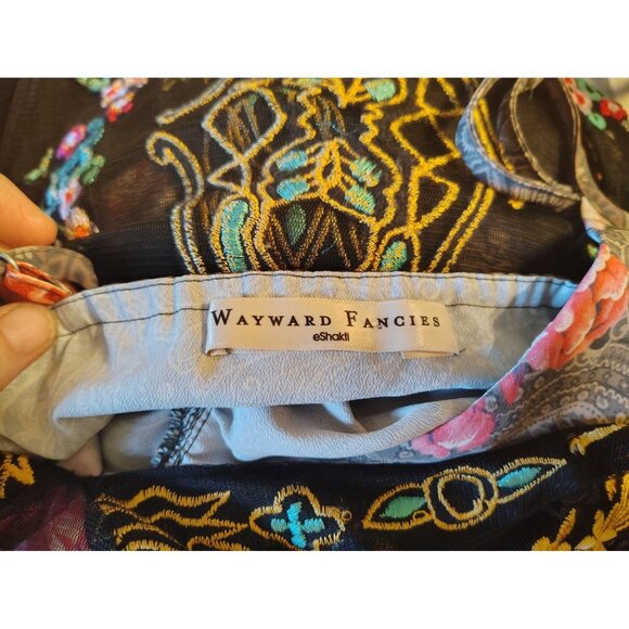 Wayward Fancies Medium Black Dress Flower Embroidery Tulle Overlay Boho Festival - Picture 7 of 8